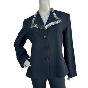 Sweet Suit Black Women Collared Long Sleeve Padded Shoulder Blazer Jacket 14